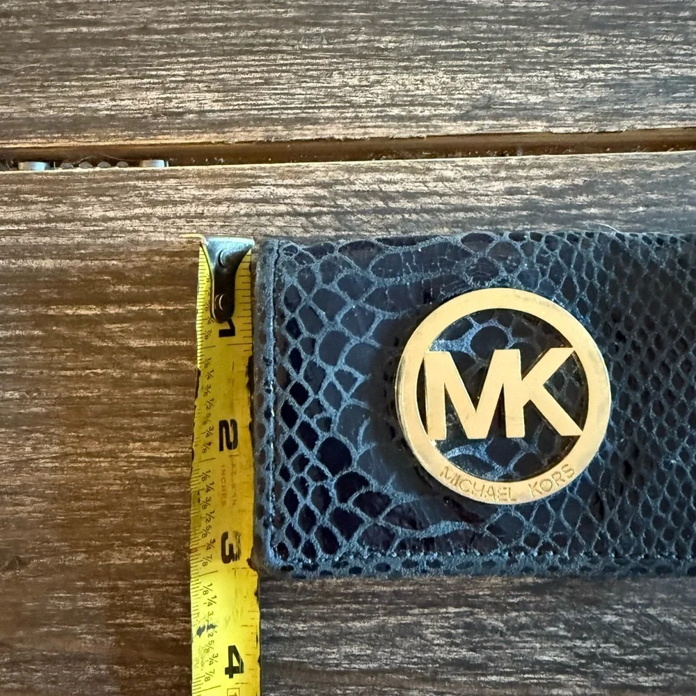 Michael Kors Navy Snakeskin Textured Card Holder with Gold Logo